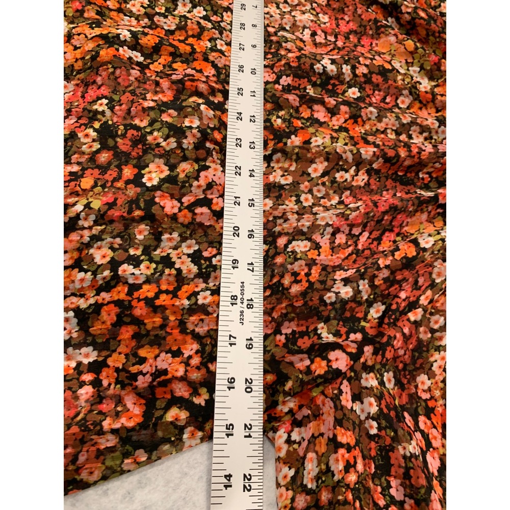 H&M Women Floral Blouse L Orange Black Cottagecore Mock Neck Balloon Sleeve - Picture 7 of 10